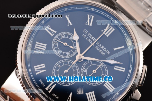 Ulysse Nardin Maxi Marine Chrono Swiss Valjoux 7750-SHG Automatic Steel Case/Bracelet with Black Dial and Roman Numeral Markers (EF) - Click Image to Close